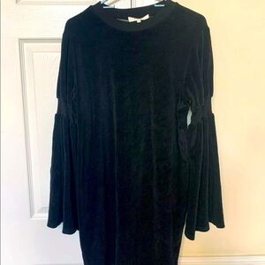 Anthropologie Clu Too Black‎ Velour Bell Sleeve Dress Medium